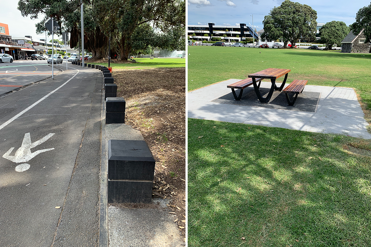 bollards and picnic tables